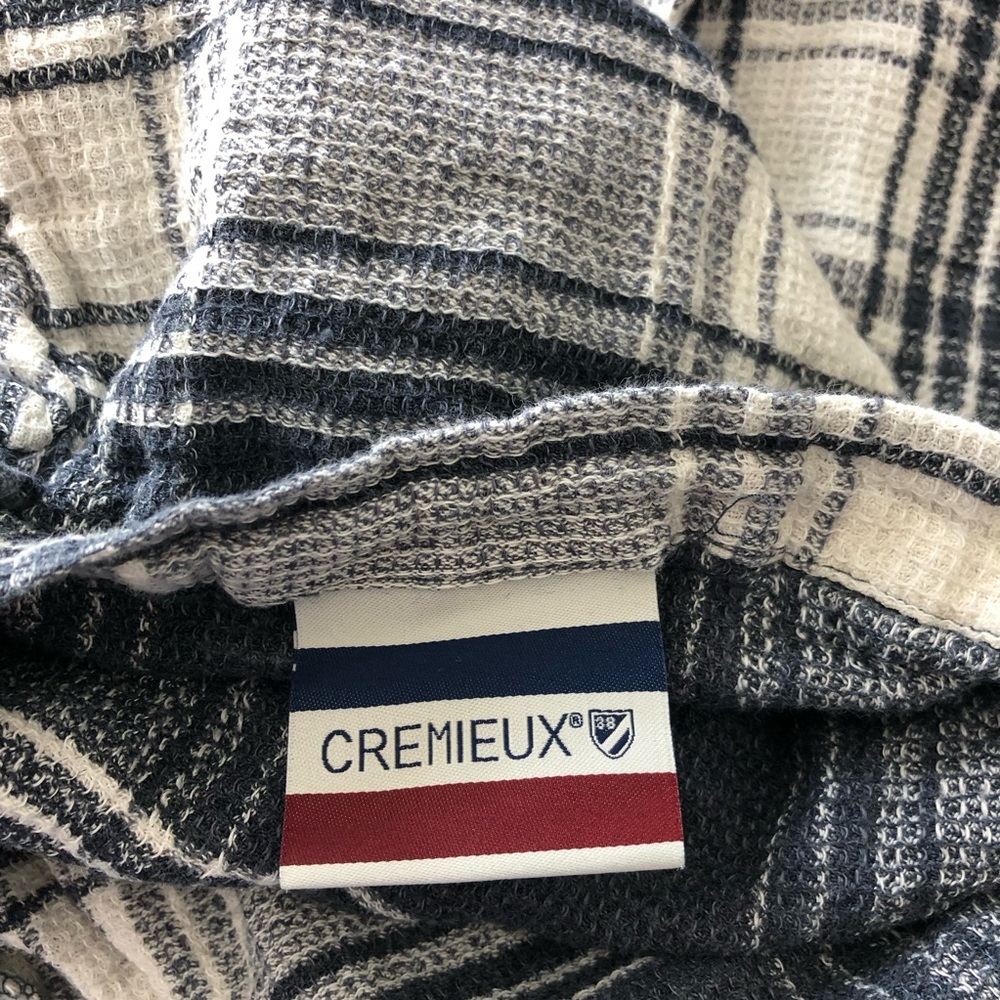 Cremieux Queen duvet with 2 pillow shams, blue/cream plaid 55%linen 45% Cotton